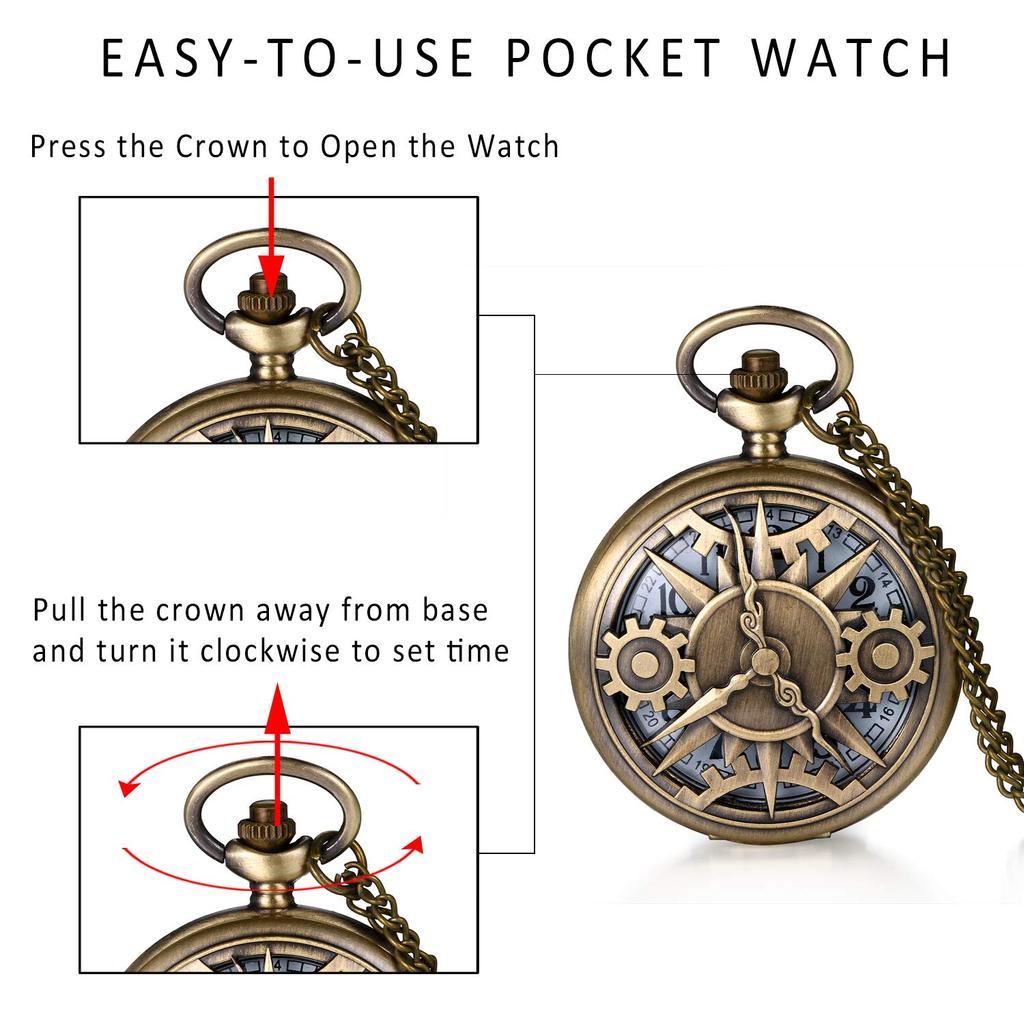 JEWELRYWE Pocket Watch Skeleton Antique Number Analog Pendant Watch Pocket Watch Waterproof Alloy Bronze Coming of Age Ceremony Birthday Anniversary