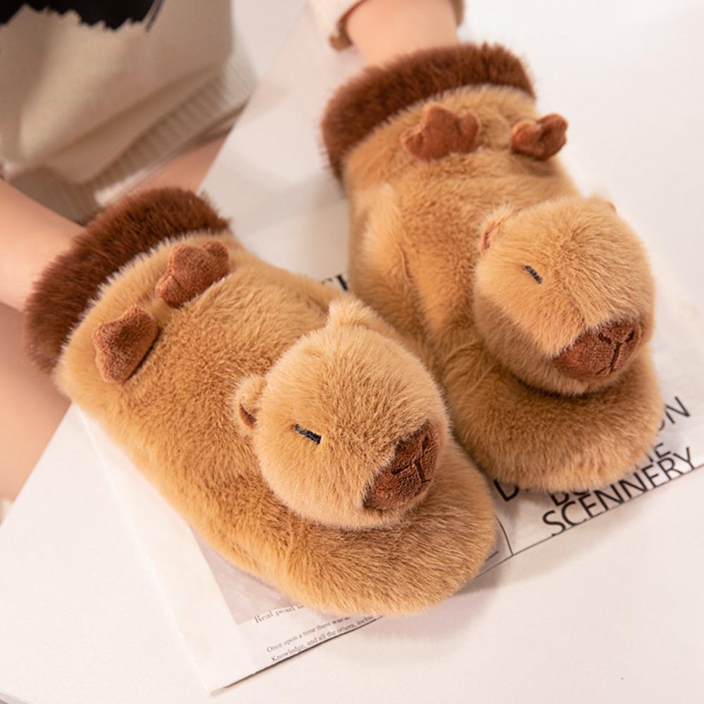 Thermal Snow Mittens Plush Winter Gloves Cute Capybara Gloves Women Kids
