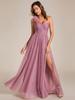 Ever-Pretty Women's One Shoulder Sleeveless Pleated Bridesmaid A-Line High Split Tulle Dress