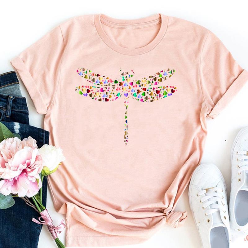 (Азиатский размер)Одежда Стрекоза, милый милый стиль, милая повседневная футболка с короткими рукавами, модная футболка, женская футболка с принтом, женская женская футболка с графикой