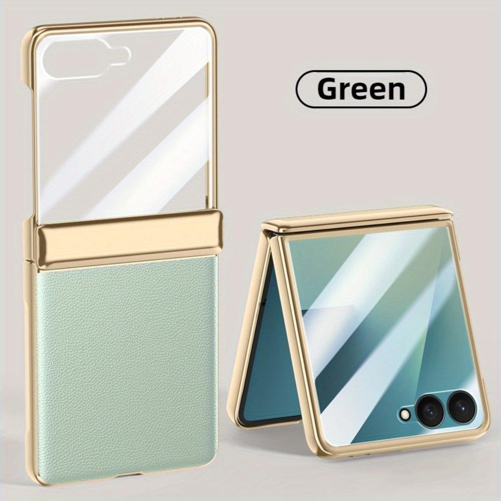 For Samsung Galaxy Z Flip 7 6 Flip7 Flip6 Phone Case with Screen Protector & Hinge Protection PU Leather Plating Frame Cover
