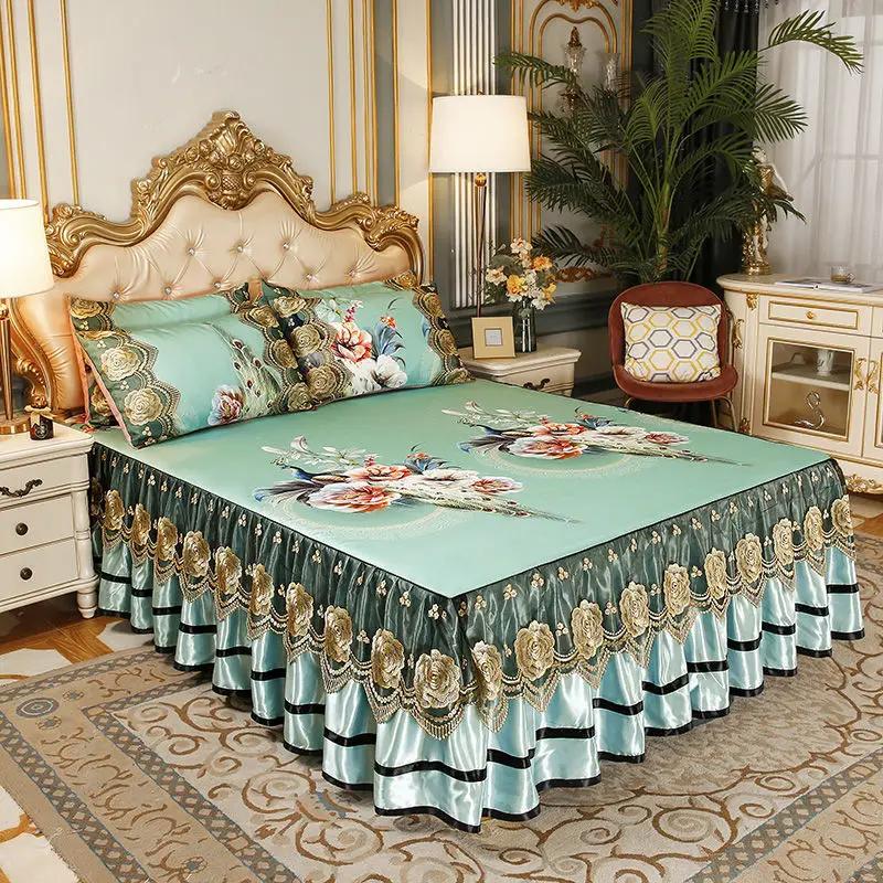 3 шт., мягкий коврик для льда, покрывало на кровать, комплект простыней с вышивкой, который можно стирать в машине, с фиксированной резинкой для размера Queen King Size