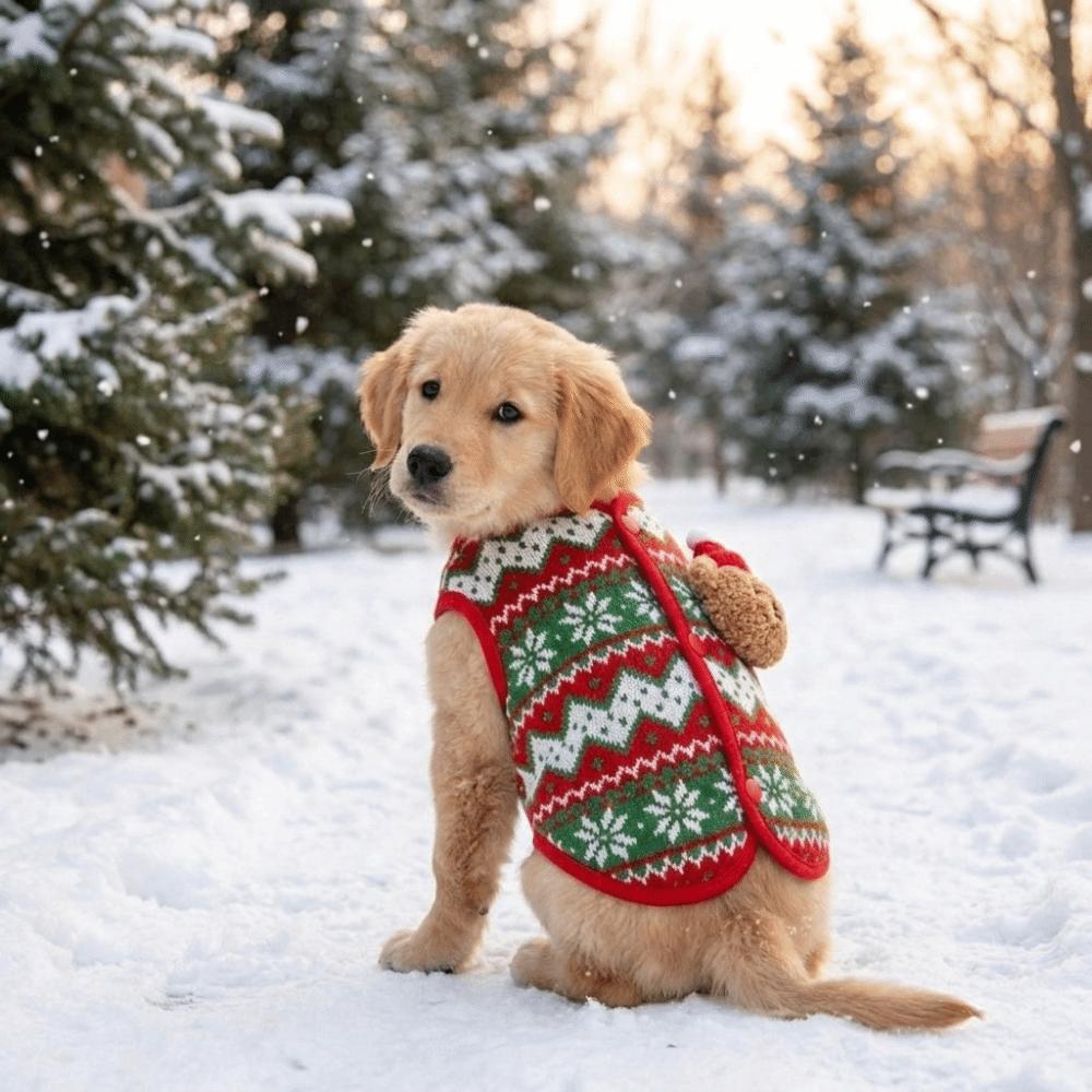 Snowflake Print Christmas Pet Knitted Vest Thickened Warm Pet Sweater Vest Outdoor Walk