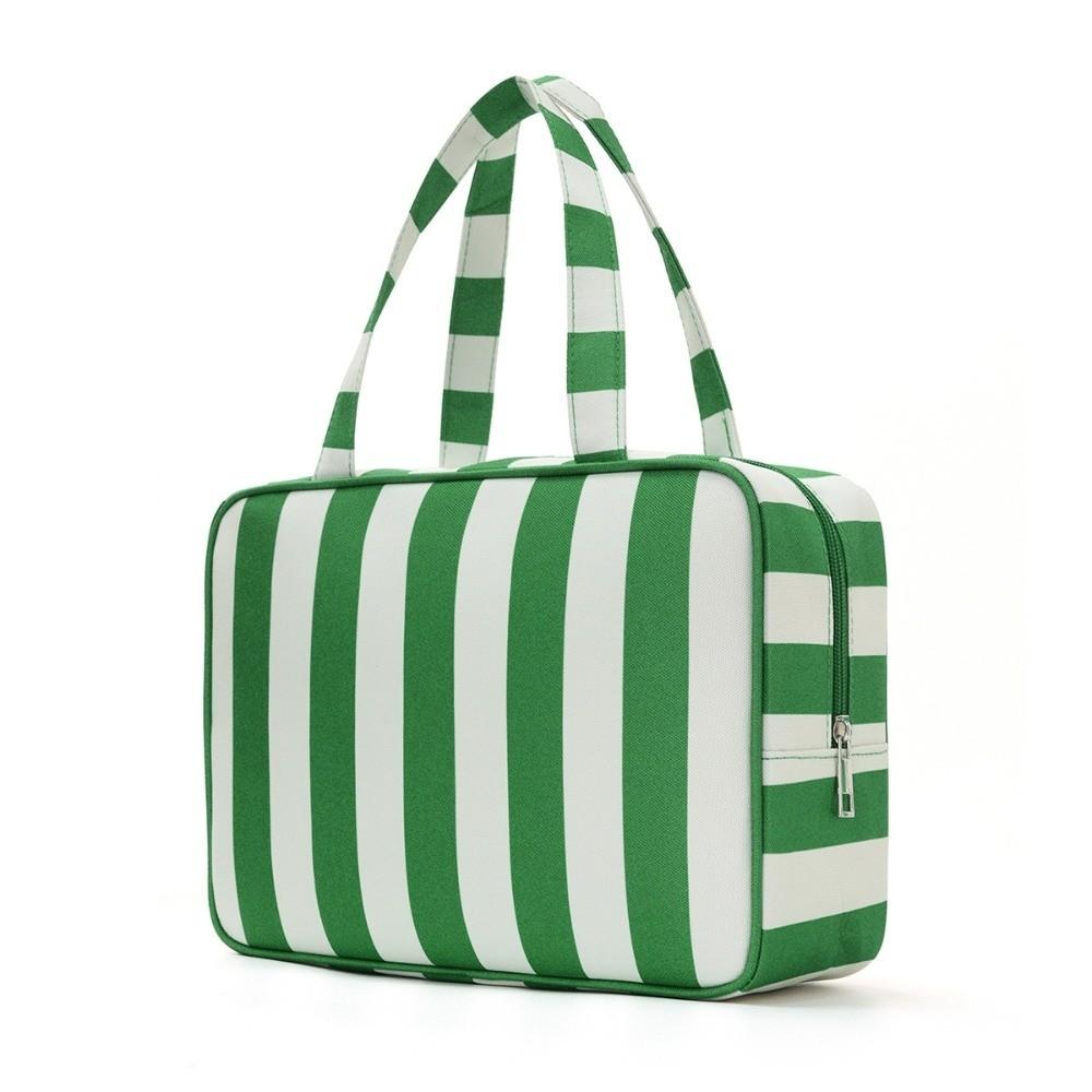Large Capacity Striped Toiletry Storage Bag Multi Compartment Cosmetic Pouch Weekend Getaway