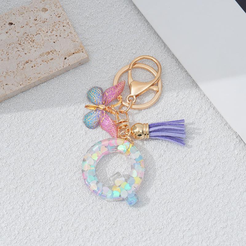 Брелок для ключей в форме сердца и буквы с бабочкой и кисточкой, шарм для сумки