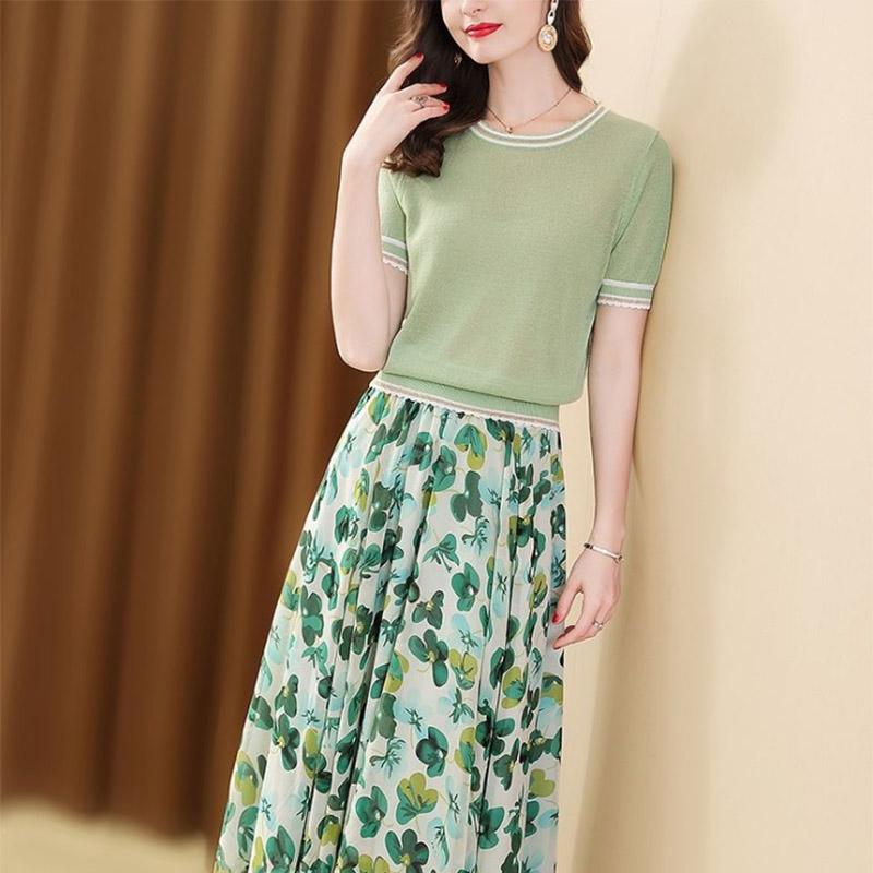 Футболка из ледяного шелка, женская футболка с короткими рукавами и круглым вырезом, яркий шелковый свитер, тонкая рубашка в западном стиле, соответствующая цвету