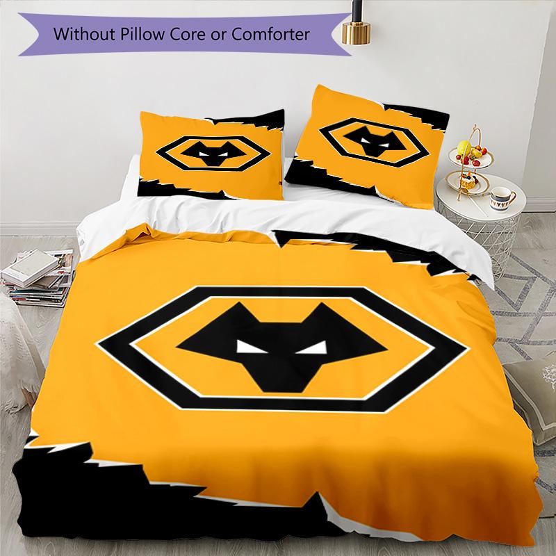 Wolves Football Club Emblem Printed Pattern Duvet Cover Set – includes 1 duvet cover and 2 matching pillowcases Bedroom decor Christmas gifts
