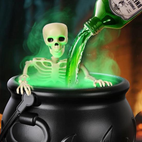 Halloween Decorations Indoor Thick Fog Cauldron with Floating Potion Bottles Skeleton Props Stickers And Umbrella Bezel Spooky Table Party Decoration