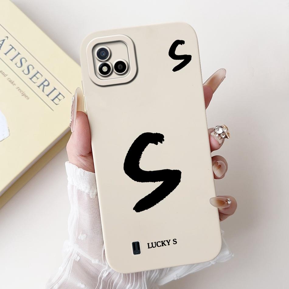 Для Realme C11 (2021) Счастливый чехол для телефона с первой буквой для Realme C11 2021 2020 RMX3231 RMX2185 Мягкий силиконовый противоударный чехол