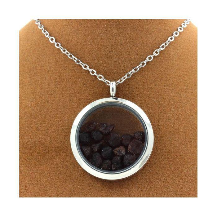 Stones and Minerals. Raw Garnet Necklace. 20 Mm Medallion Model. Color Silver.