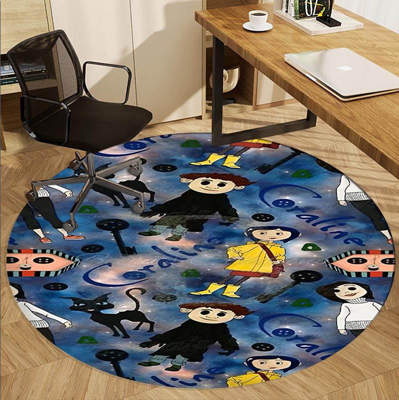 Coraline Pattern Round Rug, Indoor/Outdoor Mat, for Picnic, Gameroom, Bedroom, Office, Living Room, Home Decor Carpet, Birthday Gift