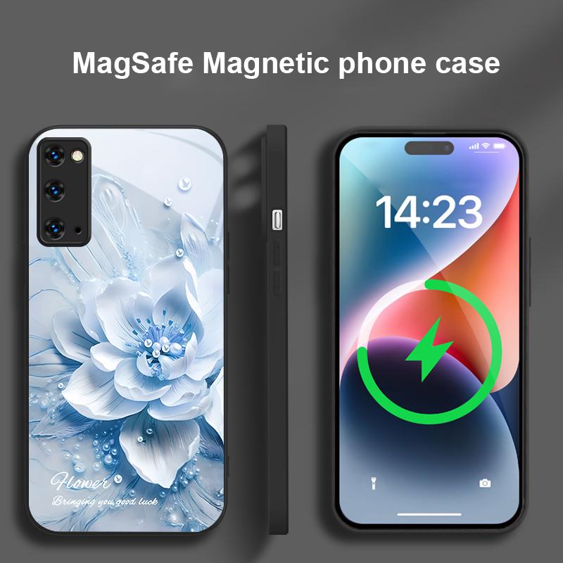 Цветущие синие цветы Для Samsung S25 S25 Edge S25Ultra S8 9 10 20 S21 Pro 22 Plus S23 FE S24 Ultra Magsafe Стеклянный чехол для телефона