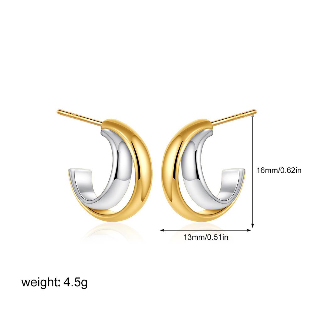 Двухцветные irregular contrasting color winding earrings из 18-каратного золота и серебра, золотисто-серебристый плетеный узел-кольцо, С-образные серьги-гвоздики