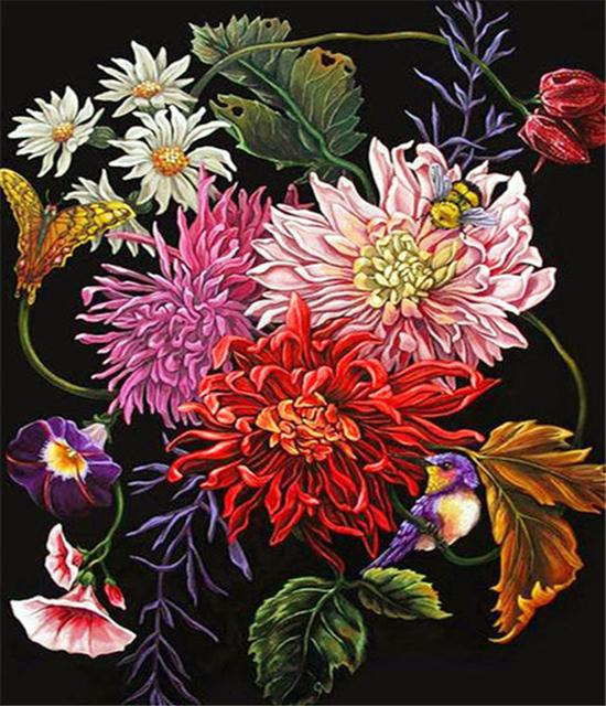 RUOPOTY DIY Frame Oil Painting By Numbers Daisy Flower Acrylic Home Decor On Canvas Wall Art Picture Rose For Living Room