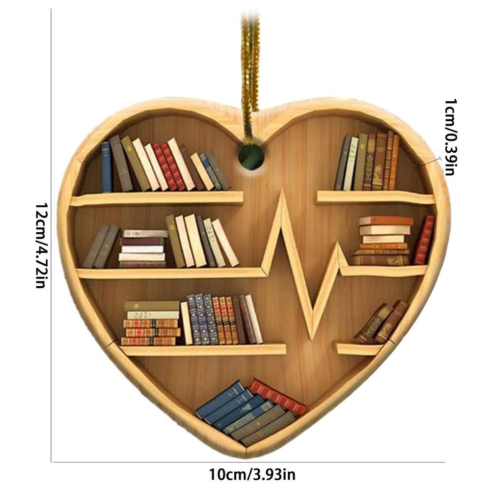 Christmas Decorations 2D Library Bookshelf Heart Ornament Lovers Heart Ornament Creative Cute Navidad 2D Bookworm Decorations