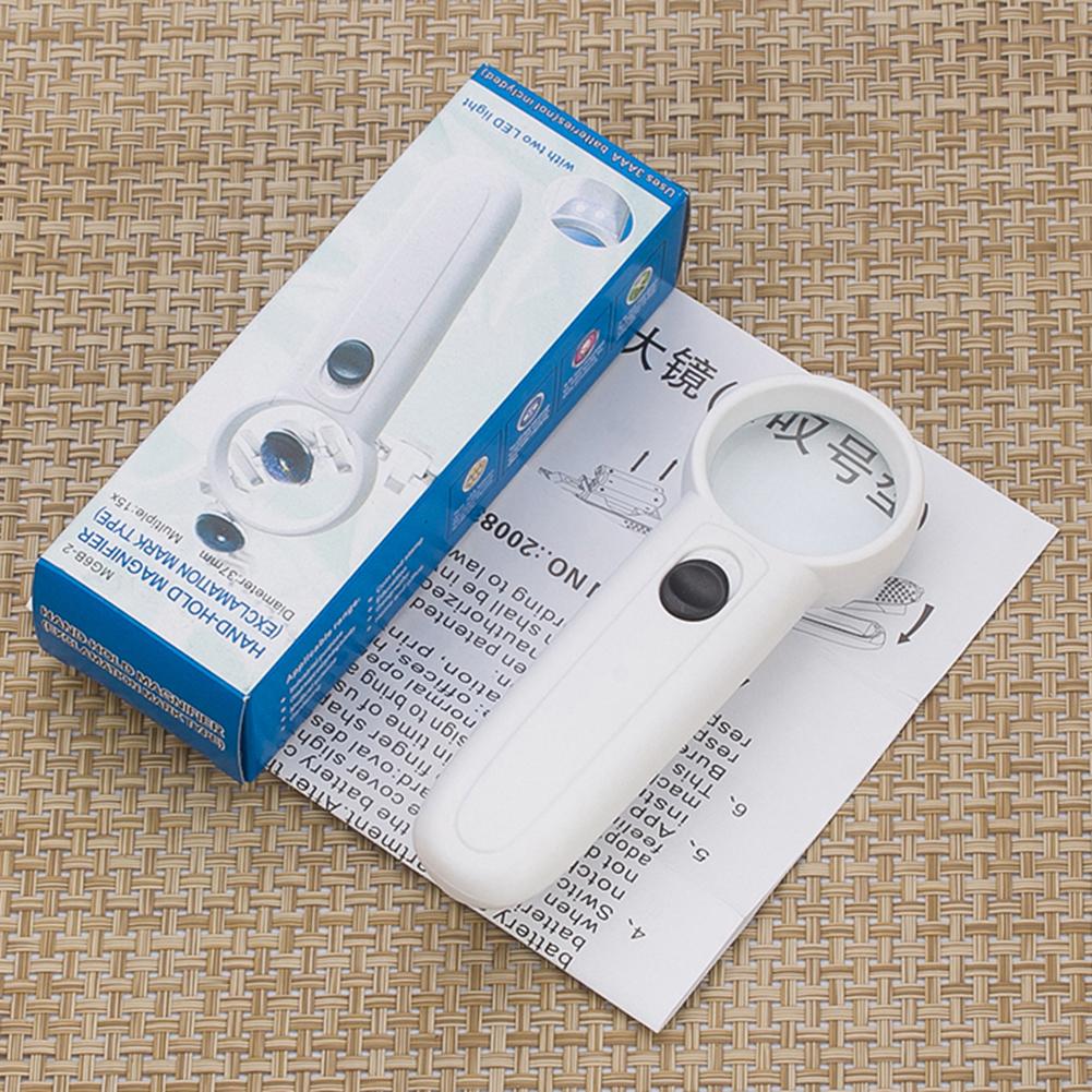 Портативная ручная лупа 15X с подсветкой, увеличительное стекло, линза с 2 светодиодами, помощь в чтении для пожилых людей, лупа для ремонта ювелирных изделий