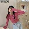 WTEMPO Женские футболки с длинным рукавом и круглым вырезом, тонкие родо-синие шикарные уличные женские крутые корейские весенние повседневные топы