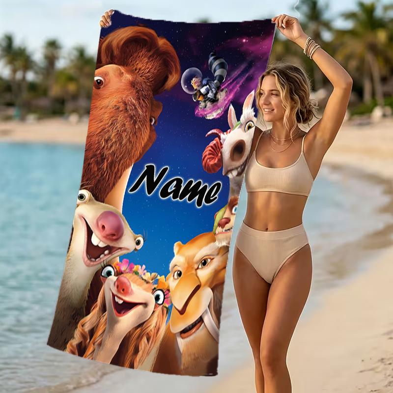 Customizable personalized beach towels Ice Age Dawn of the Dinosaurs themed designs.Suitable for the beach, yoga, sports;ideal as beach accessories