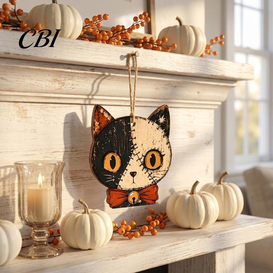 Retro Style Halloween Welcome Ornaments Vintage Ornament for Tree, Rustic Acrylic Hanging Pumpkin Black Cat Bat Dark Home Decor Ghost Skull Decoration