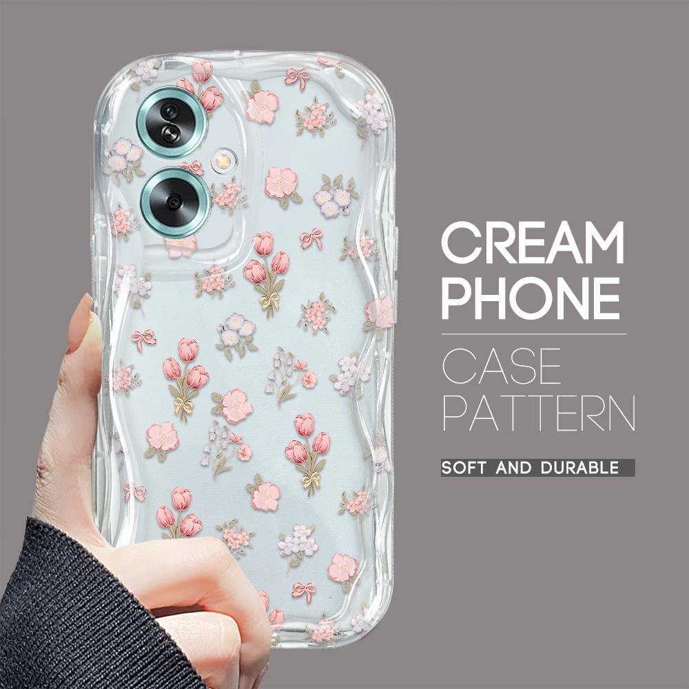 Cute Cartoon Pattern Cream Texture Casing Wavy Edge Soft Silicone Cover Phone Case for OPPO Reno Realme