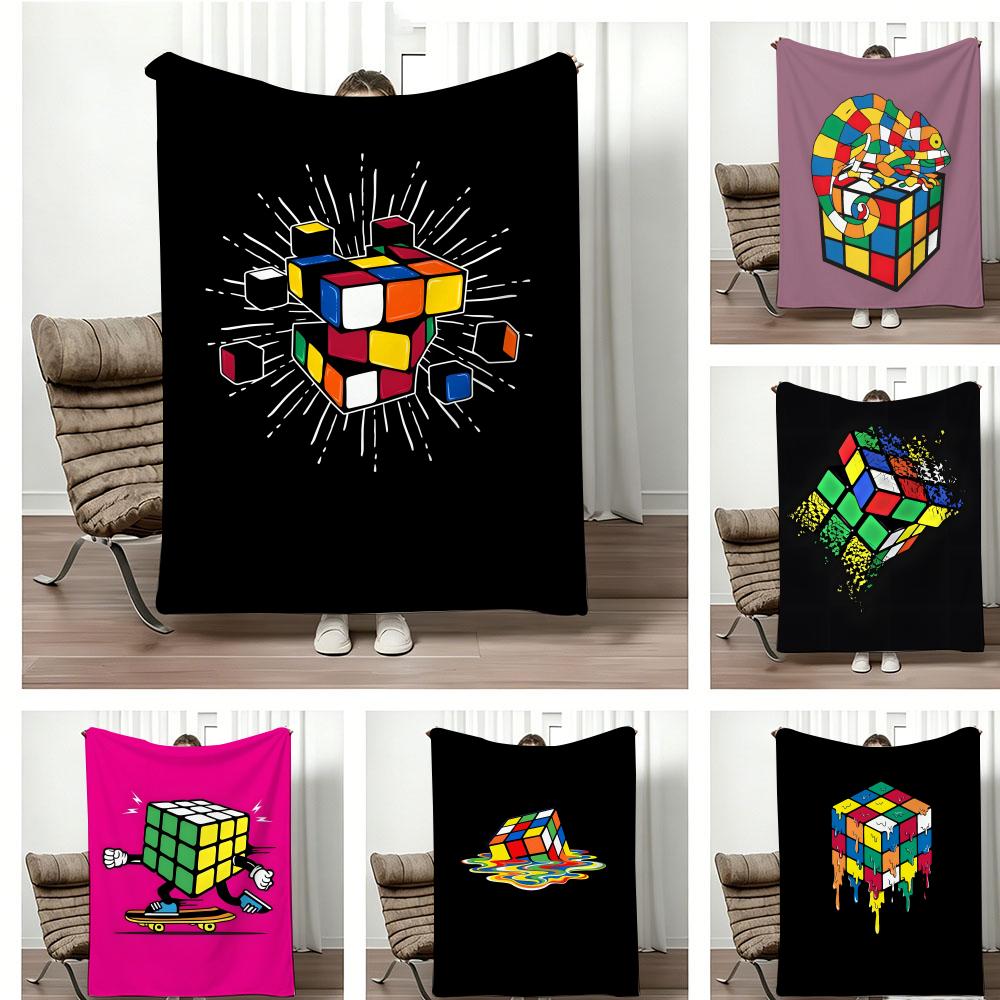 Art Illustration RRubik Cube Pop Throw Lightweight g Flannel Blanket Soft Skinfriendly for Summer Cooling