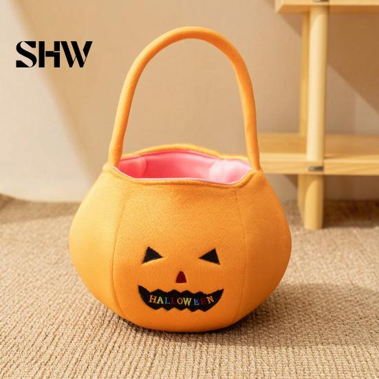 Halloween Candy Bags Pumpkin for Kids, Reusable Trick or Treat Decorative Goodie Bucket, Cute Handbag with Handle Party Favors Holiday Carriers