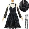 Misamisa Cosplay Costume Death Not Women Goth Dress With Stockings Garters Choker Gothic Misa Amane Leather Dress For Halloween