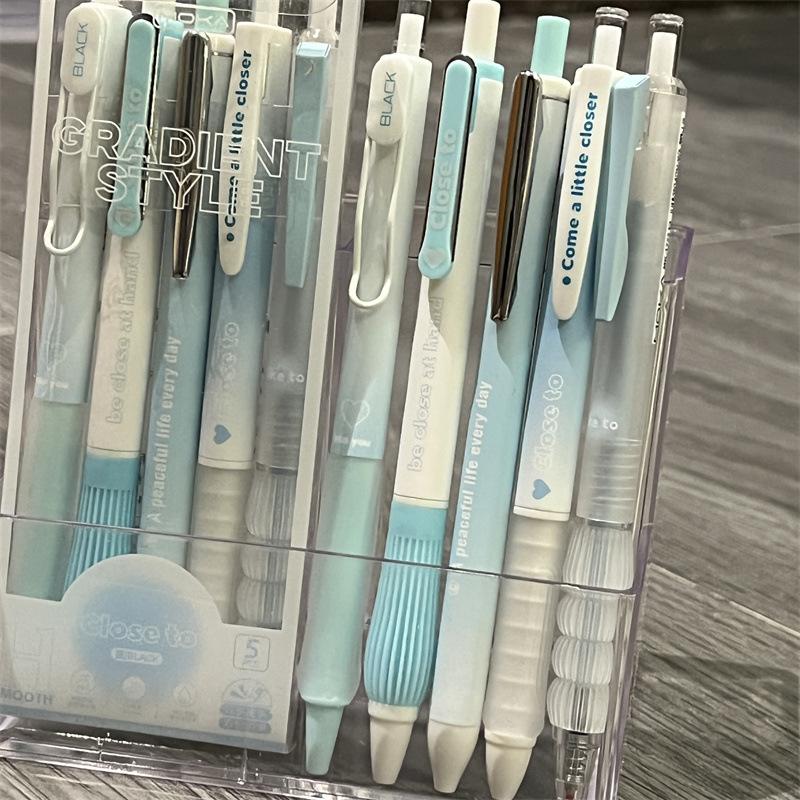 5 шт./кор. Ins Aesthetic Blush Gradient Color Gel Pen Kawaii Girls Stationery 0,5+0,38 мм Black Ink Quick-dr Test Note Writing Pen