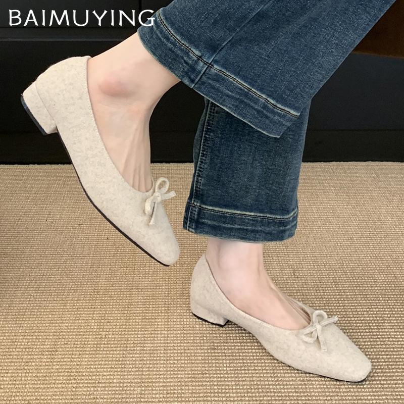 Женские туфли-лоферы с бантом и плоским носком, элегантные туфли на плоской подошве с квадратным носком, тренд 2025 года, дизайнерское зимнее платье Chausssures Femme