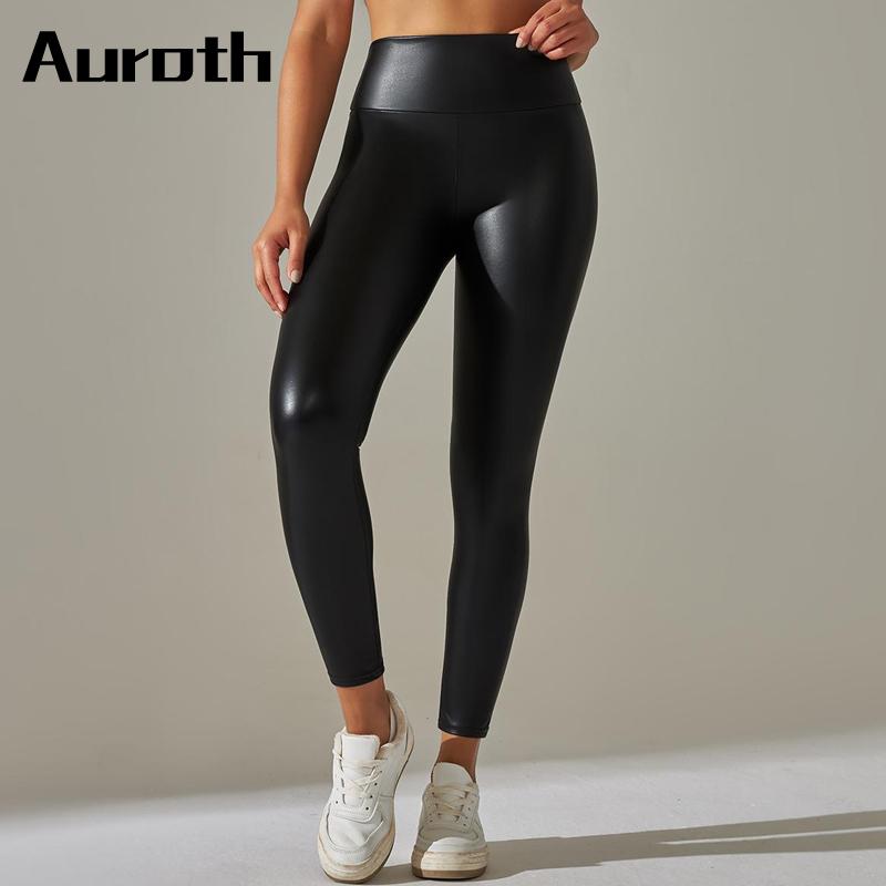 Auroth женские брюки из искусственной кожи, зимние леггинсы, тонкие леггинсы-карандаш с высокой талией, черные брюки больших размеров