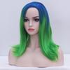 Хэллоуин Косплей Европейский Американский Стиль Леди, Косая Средняя Точка Большой Скальп Темно-Синий Постепенный Переход Зеленый Короткие Волосы Шаль Голова Химическое Волокно