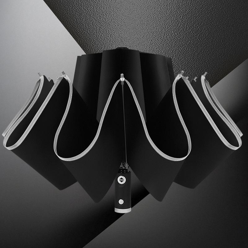 Three-fold Automatic Reverse Umbrella LED Light Umbrella Reflective Strip Car Umbrella Umbrella Sunshade