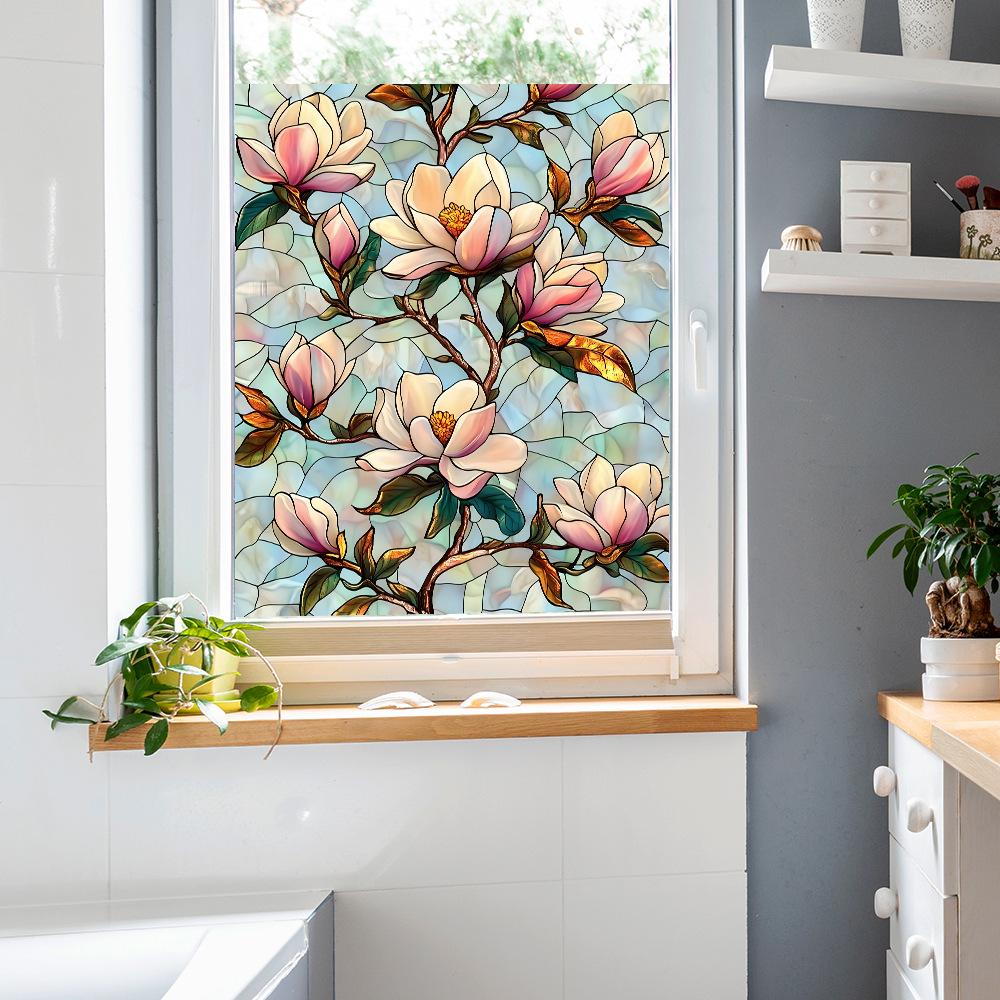 Расписанный Простой Цветок Магнолии Балконное Стекло Окна Благоустройство и Украшение Статическое Электричество Наклейки на Окна