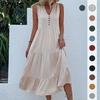 Women Summer Spring Casual Sleeveless V Neck Solid Color Print Fashion Dresses