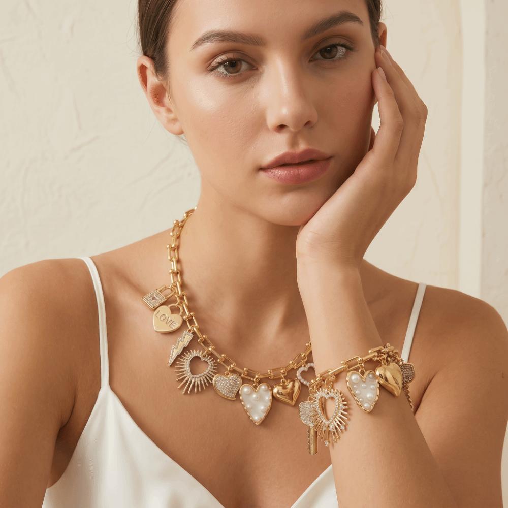 Zircon Heart Necklace Bracelet Exquisite Light Luxury Jewelry Suit Crystal Love Necklace Gifts