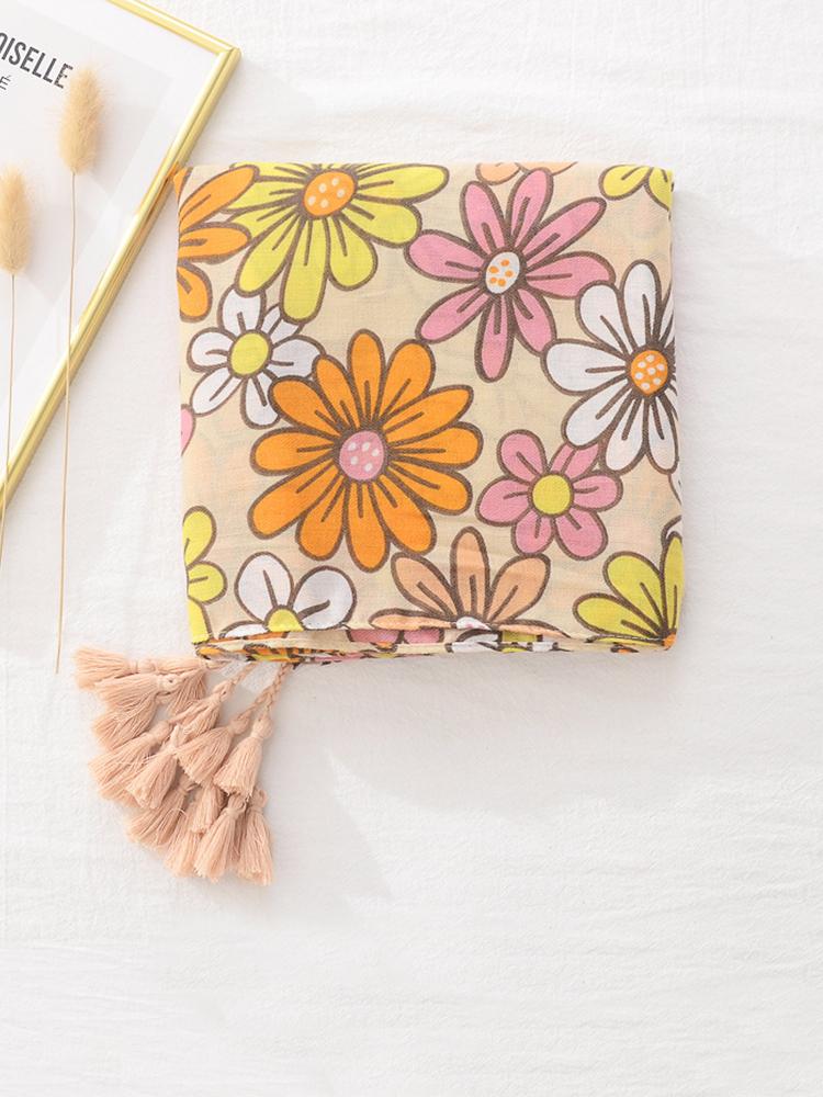 Элегантный женский сладкий цветочный принт с кисточками пляжный шелковый шарф-шаль Femme Mujer Парео Шарф-бафф Бандана Летний