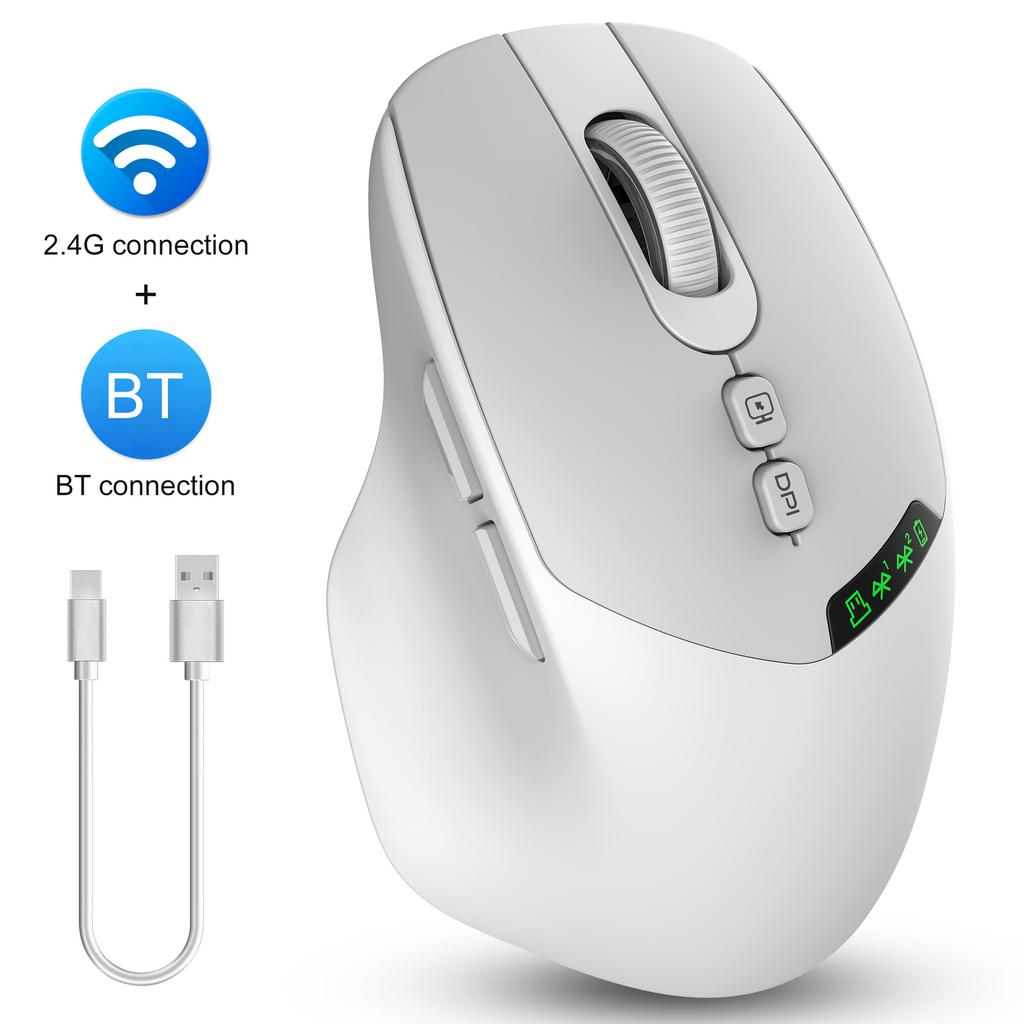 Беспроводная мышь с двойным режимом 2,4G + Bluetooth, с цифровым экраном, бесшумная, эргономичный дизайн, универсальная для офиса