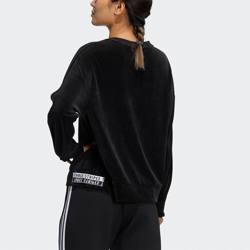 Adidas Velour Crew Neck Sweatshirt Small Logo Casual Daily Tops Women Black HG1843