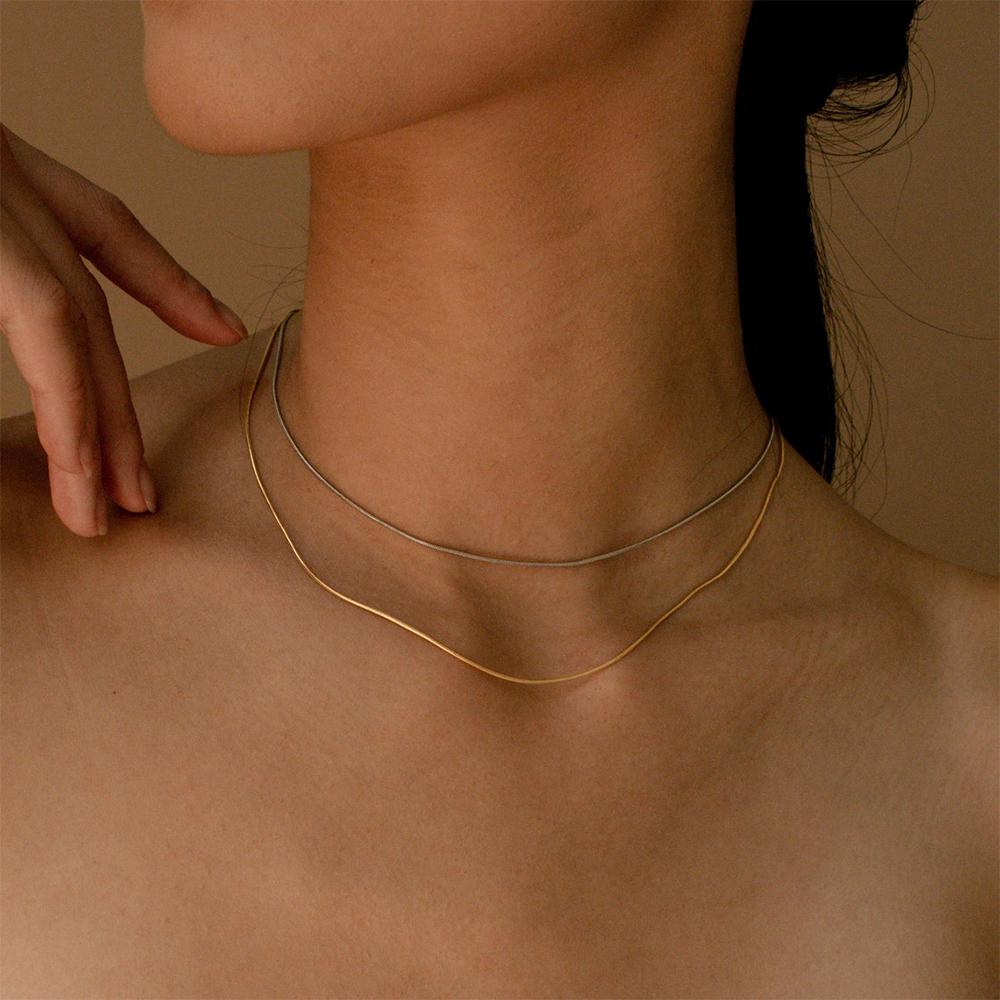 EManco 1mm/1.5mm/2mm/2.5mm Trendy Snake Chain Dainty Round Herringbone Stainless Steel Choker Necklace for Women Men Gifts