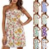 Женское летнее платье повседневное свободное платье с цветочным принтом и оборками с коротким рукавом сарафаны пляжное платье А-силуэта с карманами