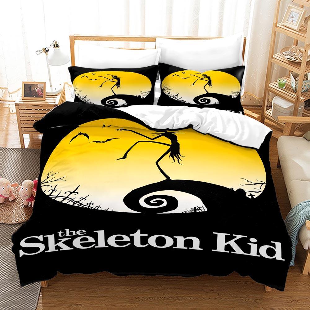 3pcs Queen Size Duvet Cover Sets, Nightmare Before Christmas Jack and Sally Rose Decor Bedding Set 2/3pcs Polyester Quilt Cover