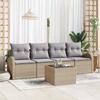 Set of 5 Pieces Garden Sofa with Beige Cushions Poly Rattan, 2-Seater Garden Sofa with Storage & Beige Cushions 3354579