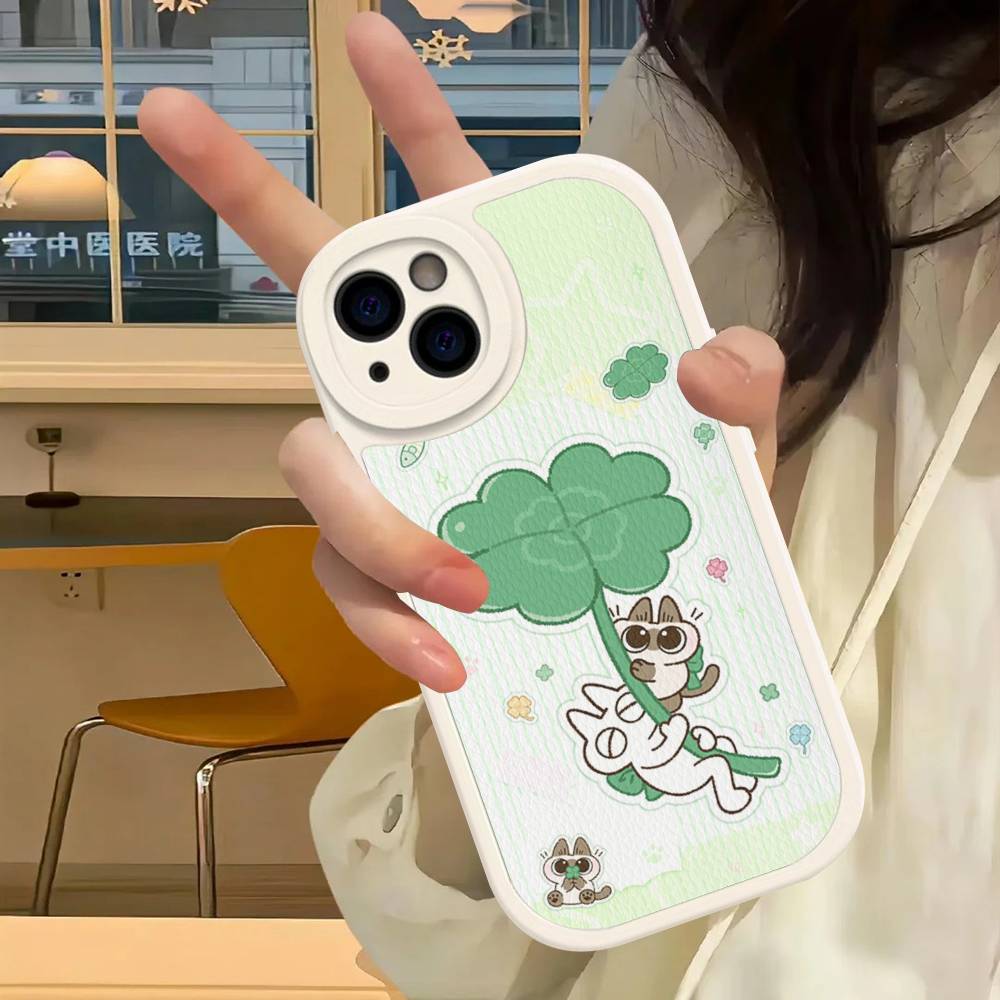 Cartoon Siamese Cat Couple Phone Case for iPhone 16 15 14 11 12 13 Pro Max Plus Back Leather Shell