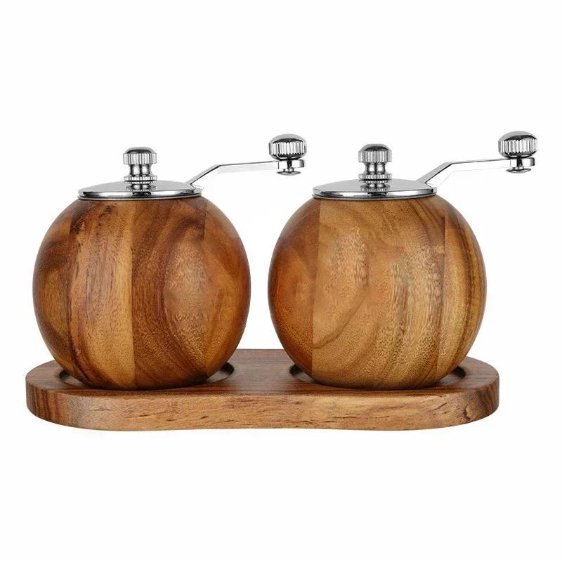 2 шт./набор измельчителей для соли и перца, ручная мельница для перца, бутылка для свежемолотых приправ, керамическая сердцевина, твердая деревянная мельница для перца