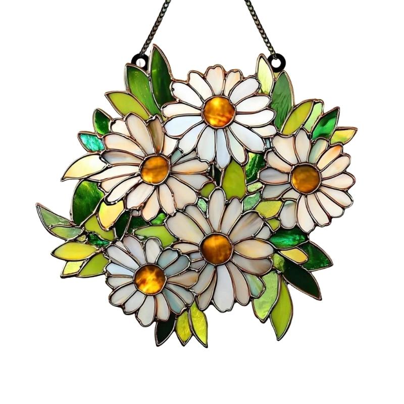 652F Витражное Окно Подвесные Птицы Подсолнухи Ловец Солнца для Окна Двери Домашний Декор Искусственное Зеленое Растение Ловцы Солнца