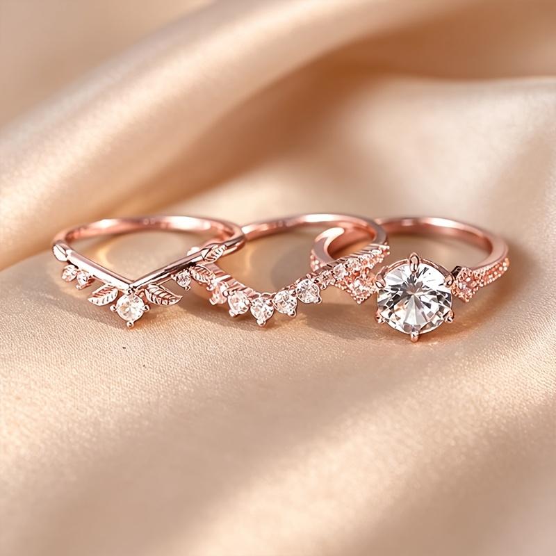 3PCS Exquisite and stylish classic round zircon wedding ring set with a special floral design/Unique Design Jewelry