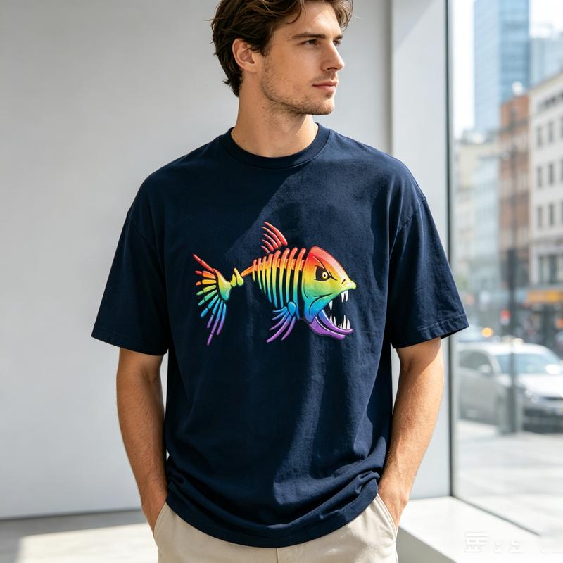Funny Bone Fish Skeleton Graphic T Shirt Unisex Cotton Short Sleeve Tee Vintage FisherUnisex Streetwear Casual Summer Gift Harajuku