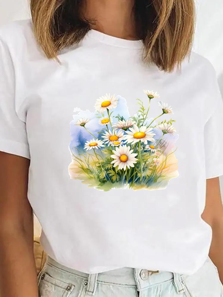 Tee Sweet Trend Flower Cute Clothes Clothing for Unisex Female Casual Top Short SleeveGraphic Tees Playeras De mujeres