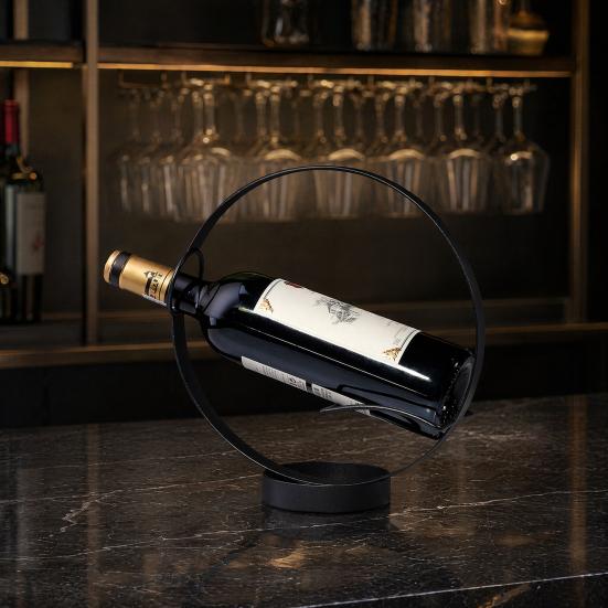 Single Wine Bottle Holder for Countertop Modern Metal Wine Rack Stand with Round Base