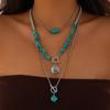 Vintage Beaded Geometric Turquoise Necklace Adjustable Length Clavicle Chain Trendy Neck Jewelry for Women Girls